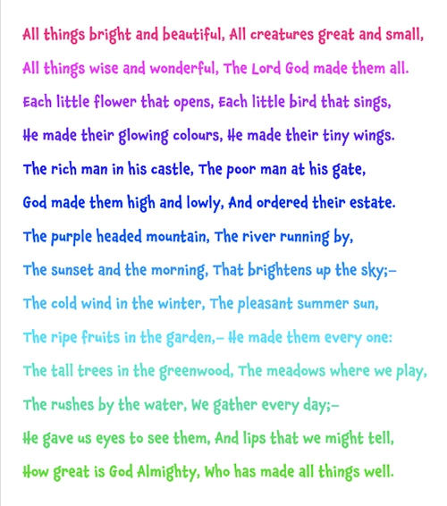 Handwriting worksheet shown in a range of font colors