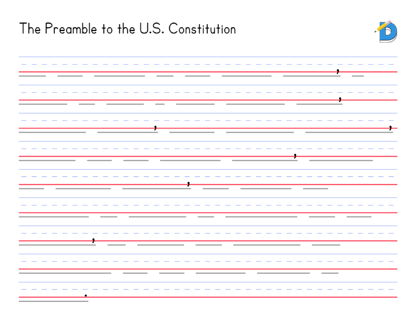 The Preamble as memory lines: only punctuation and blanks sized to each word