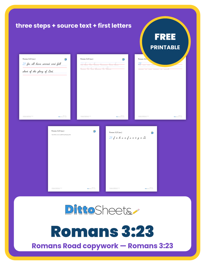 Preview of the Romans 3:23 Copywork printable worksheet