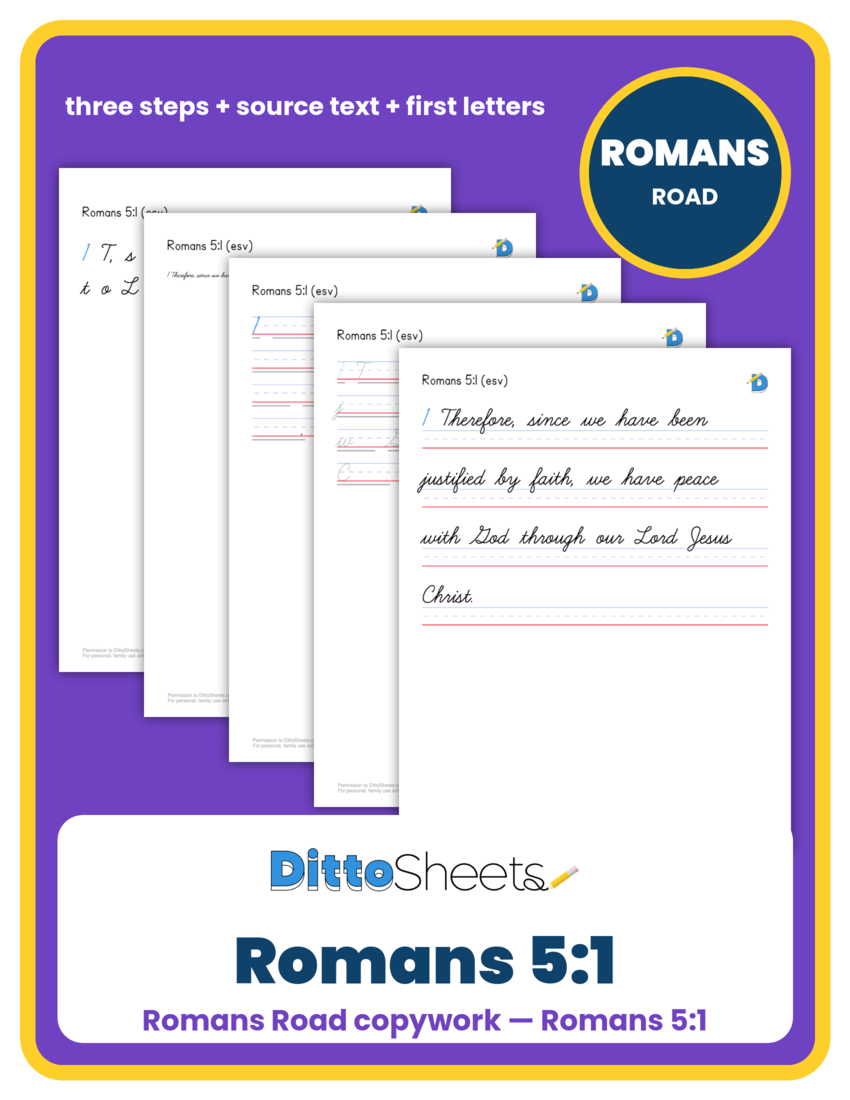 Preview of the Romans 5:1 Copywork printable worksheet