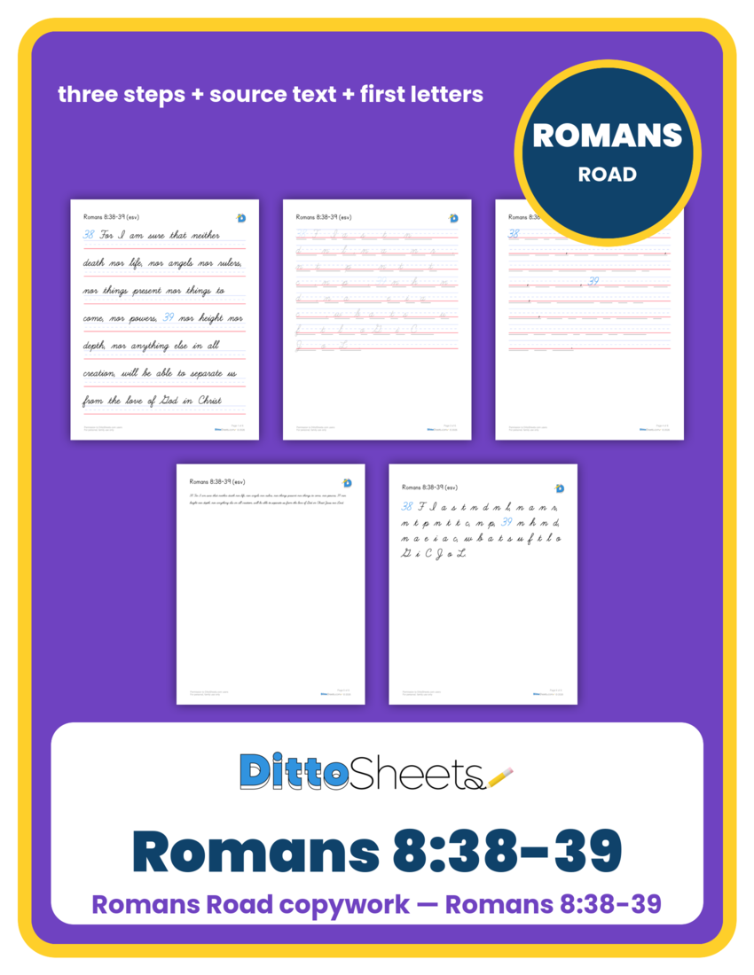Preview of the Romans 8:38-39 Copywork printable worksheet