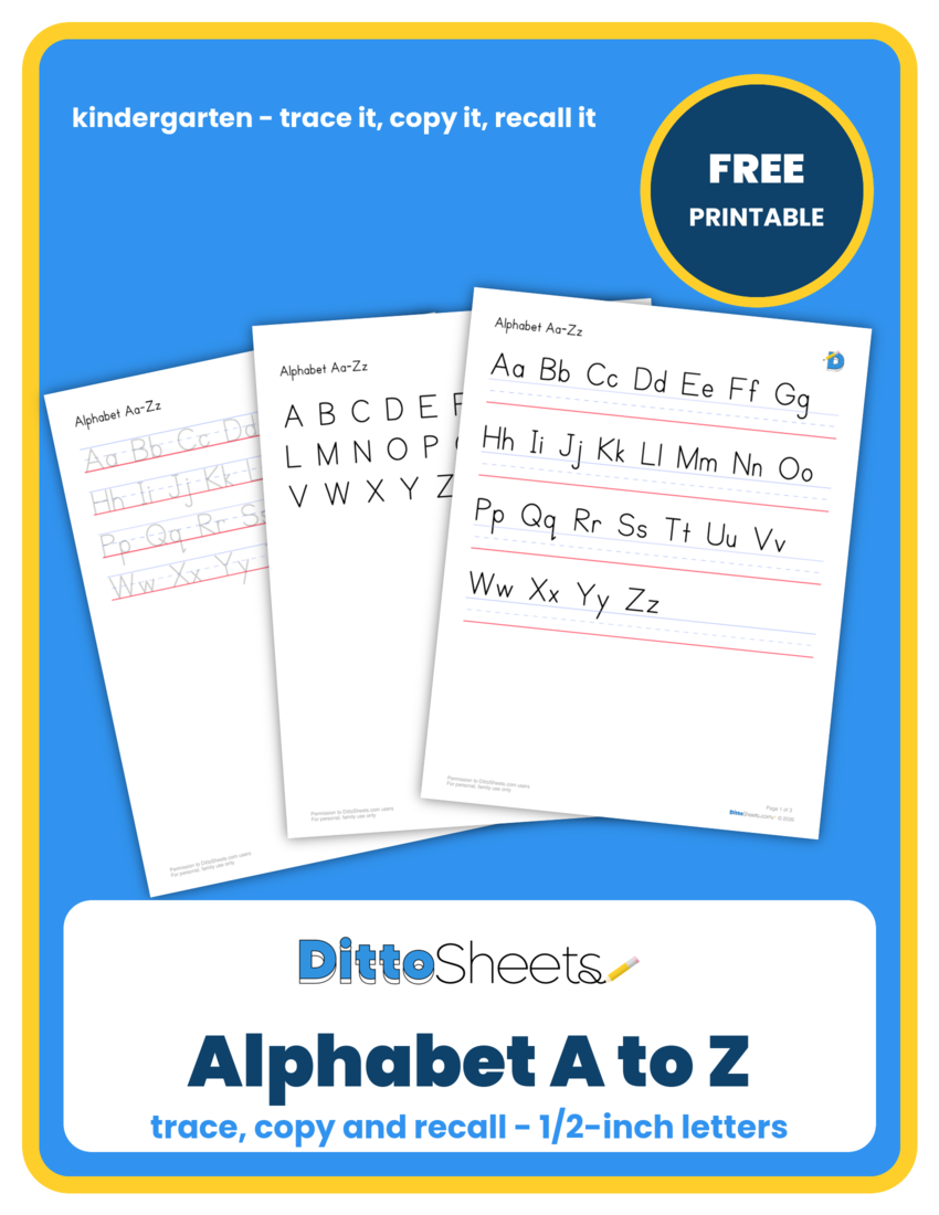 Alphabet Tracing & Copywork (Aa–Zz) printable worksheet preview