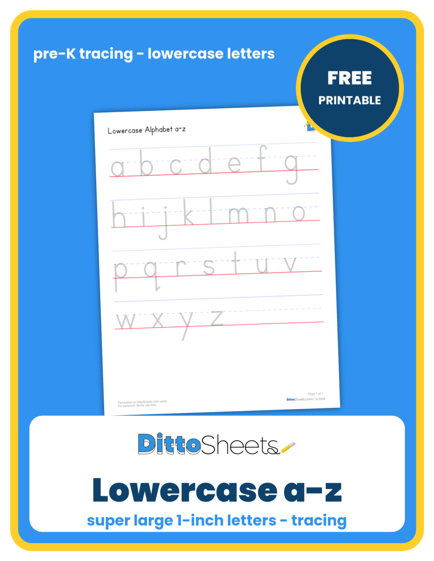 Lowercase Alphabet Tracing (a–z) printable worksheet preview