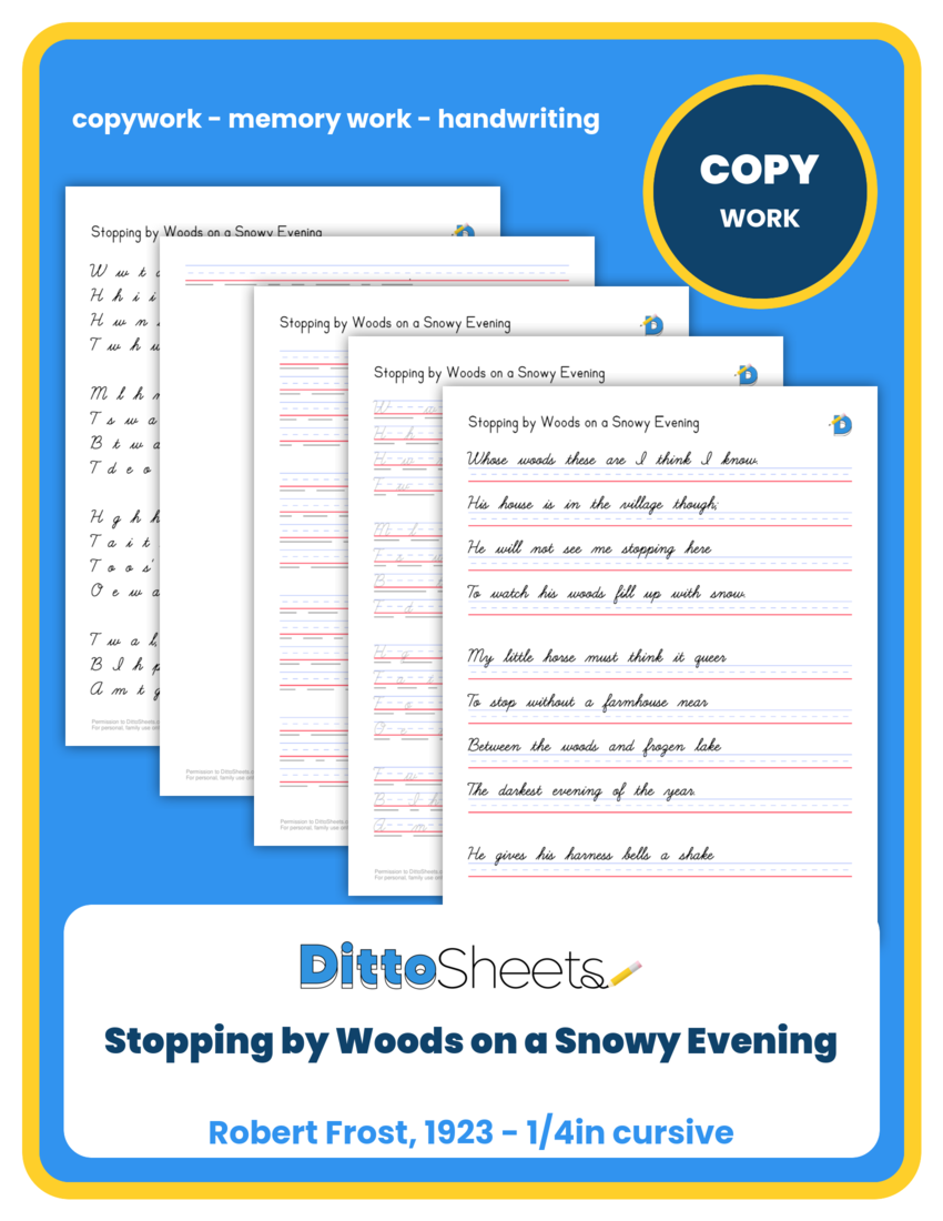 Stopping by Woods on a Snowy Evening Copywork printable worksheet preview