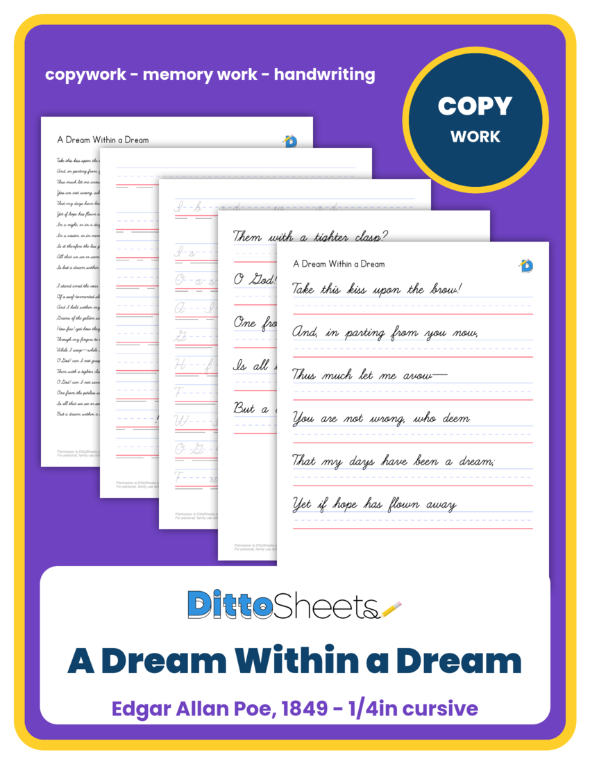 A Dream Within a Dream Copywork printable worksheet preview