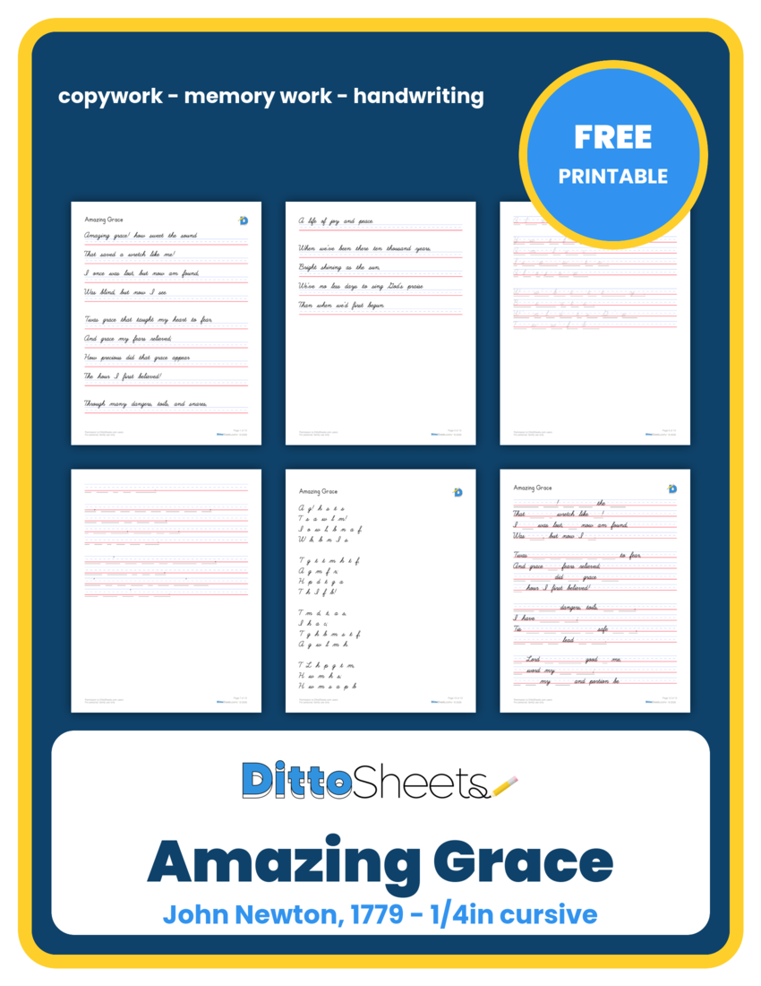 Amazing Grace Copywork printable worksheet preview