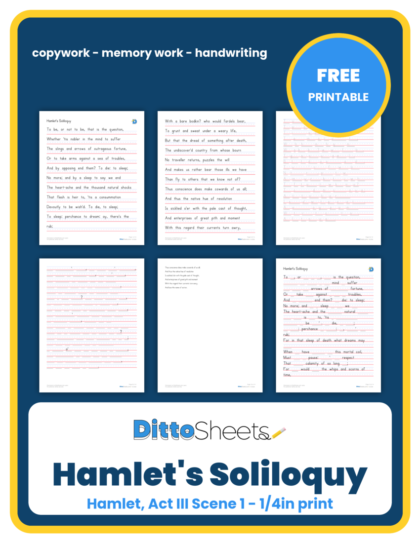 Hamlet's Soliloquy Copywork printable worksheet preview